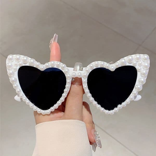 Free Shipping New Heart-Shaped Pearl-Inlaid Personality Quirky Birthday Party Wedding Photo-Shooting Concave Shape Sunglasses