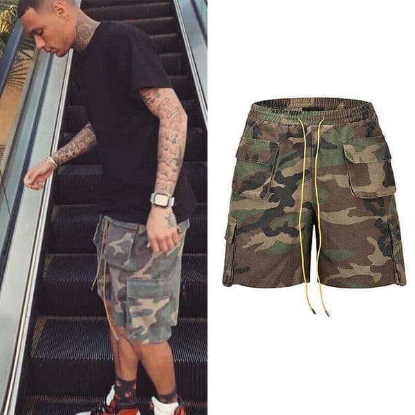 Vintage Camouflage Mens Three-dimensional Tailoring Pocket Oversized Cargo Camo Shorts Summer Street Casual Short 26W0506