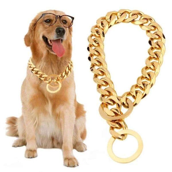 Luxury Gold Pet Necklace Dog Chain Choker For Pitbull Teddy French Bulldog Metal Collar Pets Jewelry Products 26H0506