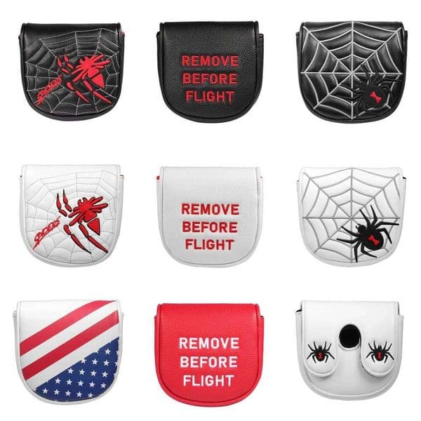 Faux leather REMOVE BEFORE FLIGHT Embroidery Magnetic Closure Mid Mallet Center Shaft Golf cover DF3 Putter Cover 26Y0506