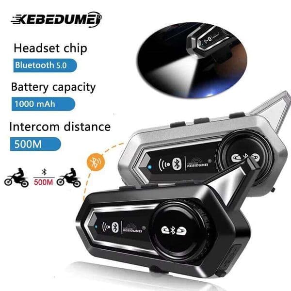 1/2x Bluetooth Motorcycle Intercom helmet headset intercomunicador Moto For 2 Rider Interphone With Flashlight Handsfree Call