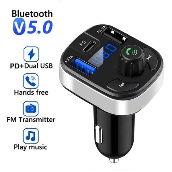 5.0 Transmitter Dual USB PD Type C Fast Charge Charger Bluetooth Microphone Handsfree Car FM Modulator
