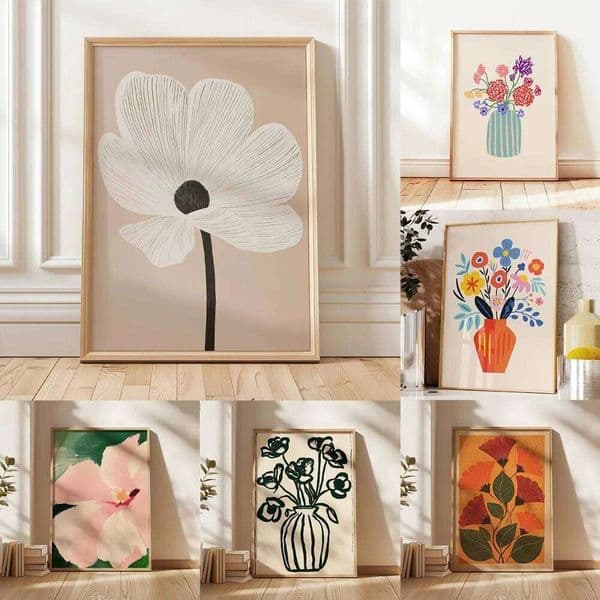 1pc Retro Beige Floral Line Printing,Simple Canvas Painting,Frameless Modern Plant Wall Decor for Living Room,Housewarming Gi 26L0505