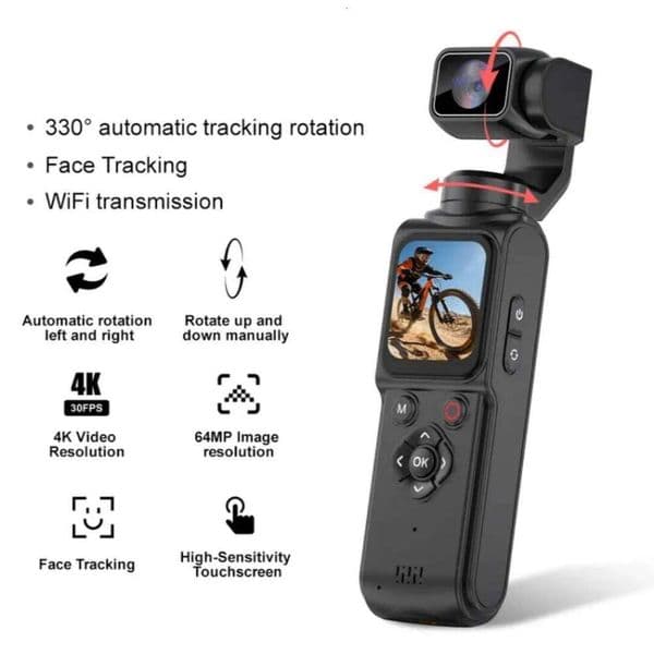 4K Vlog Action Camera 330 Face Tracking 18x Zoom 2400mAh Battery Gimbal Stabilizer 1.72 Inch Touch Screen WiFi Sports Cam 26H0506