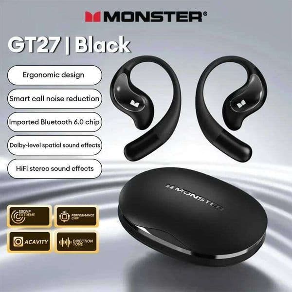 Monster GT27 OWS BT 6.0 Open-Back Sports Earphones Wireless - Low Latency Gaming Headphones 26W0506