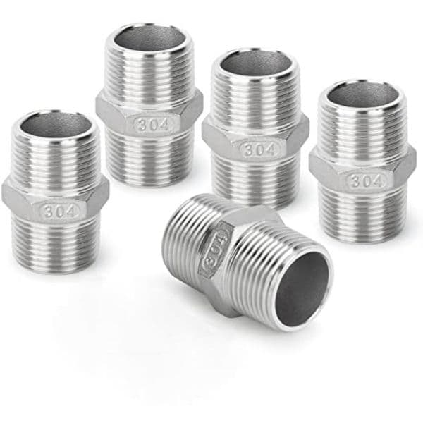 Stainless Steel 304 Hex Pipe Nipple, Male to Male Threaded Adapter, NPT/BSPT Pipe Fitting for Industrial & Home Plumbing Applications