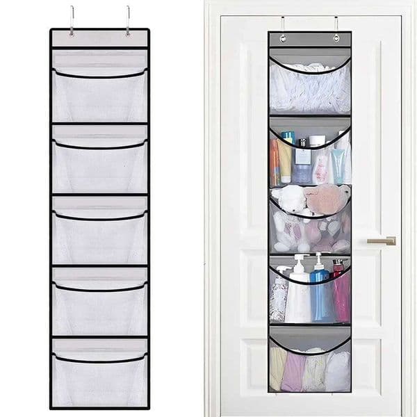 Foldable Wall Hanging Shelves Over The Door Clothes Storage Closet with 5 Pockets Organizer for Bedroom Bathroom 26Y0505