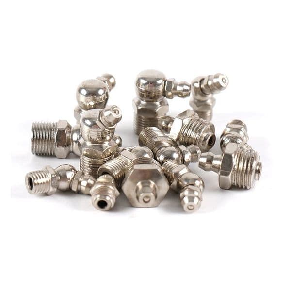 Grease Fitting Assortment, Metric (M6/M8/M10) & SAE (1/8"-27, 1/4"-28) Thread, Straight & 45/90° Angled Nozzles for Maintenance