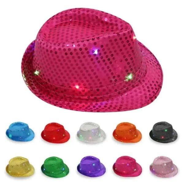 2026 LED Up Jazz Light Flashing Fedora Trilby Sequins Caps Fancy Dress Dance Party Hats Unisex Hip Hop Lamp Luminous Hat Free Shipping 002