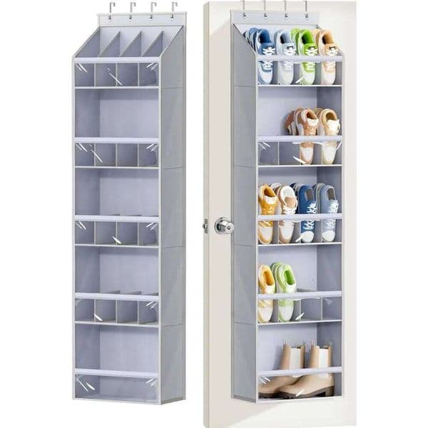 Over-the-Door Shoe Organizer with Large Clear Pockets for Men's Sneakers, Grey 26Y0506