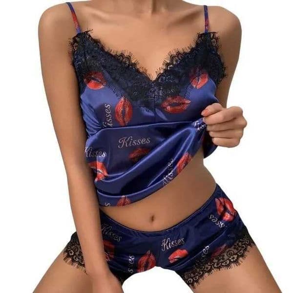 Ladies Floral Print Sleepwear Set Lace Splicing Strap Home Clothes Fashionable Spring Summer V-neck Sleeveless Womens Pyjamas S260506