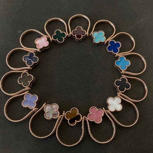 Designer Jewelry Van cleeff Four-Leaf Clover Laser Ring Flip Double-Sided Ring Red Agate Couple Ring 18K Rose Gold Plated Gold Plated