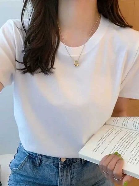 Solid Women Short Slve T Shirt Cotton O Neck Loose Black White Basic Thin Tops Fashion Harajuku Casual Outer Wear T-Shirts L260505