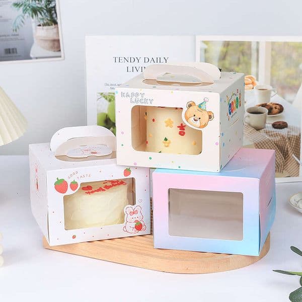 Wholesale windowed portable birthday cake mousse cheesecake pastry boxes, baking packaging