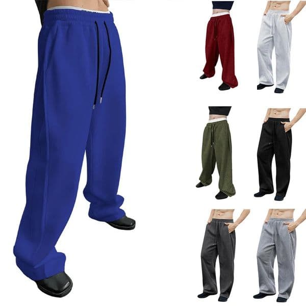 Mens sweatpants drawstring straight leg wide leg loose fit with pocket multifunctional solid color sports pant 260506