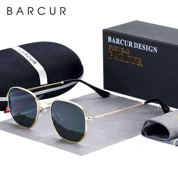 BARCUR Classic Retro Reflective Man Hexagon Sunglasses Metal Frame Eyewear Sun Glasses With Box Oculos De Sol gafas 26W0505