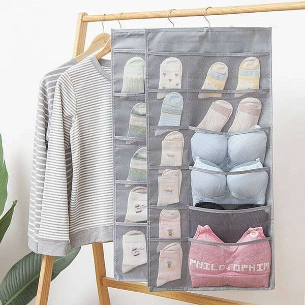 Double Sides Hanging Bag Household Wall-Hanging Double-Sided Storage Underwear Socks Bra Organizer 26Y0506