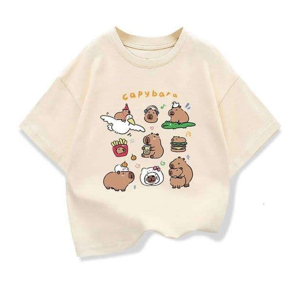 Summer With Cute Capibara Printd Child Short Sleeved Tee Shirt Funny Clothes 2025 New Kids Cotton Loose T-shirt 26L0506