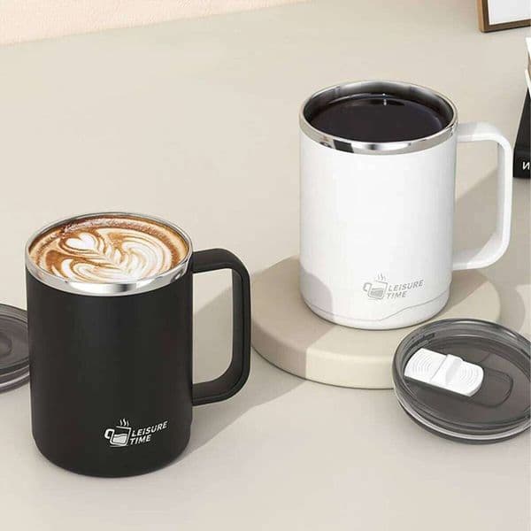 304 Stainless Steel Coffee Mug Portable Double-Layer Insulated Drinking With Handle Reusable Sealed Thermal Cup Drinkware 26L0506