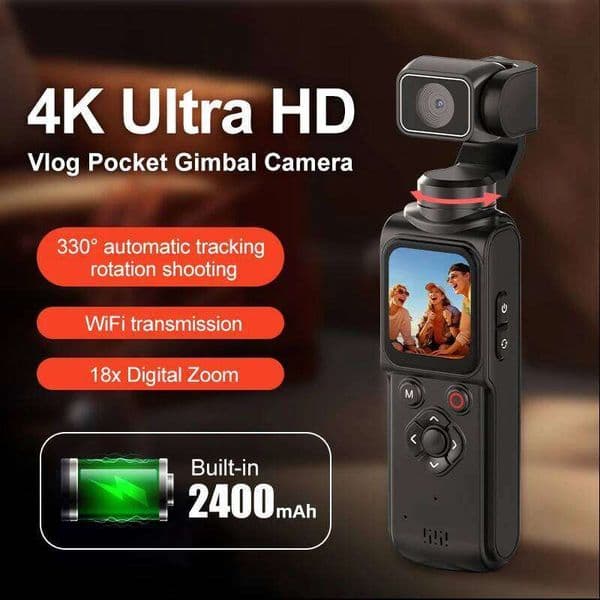 4K Vlog Pocket Gimbal Camera with 330 Face Tracking, 18x Zoom, WiFi, 2400mAh BatteryHandheld Stabilizer for YouTube,TikTok 26H0506