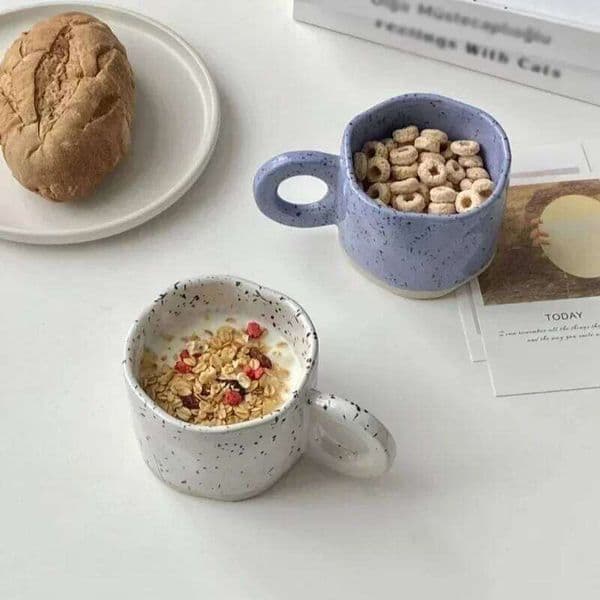 Creative Ring Handle Ceramic Korean ins style Irregular Splash ink Coffee Office Home Breakfast Tea Cup Handgrip Mug 26L0506