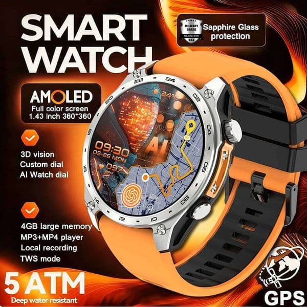2025New Built-in GPS Offline Map Position Smart Watch Men 4GB Memory 5ATM Waterproof MP3/4 Compass BT Call Swim Sport Bracelets 26L0506