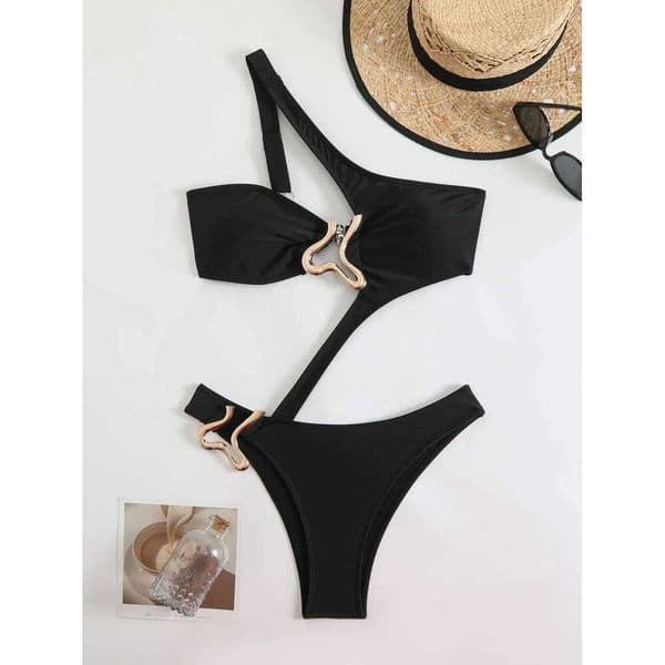 2026New Sexy Black Hollow Out Bikini Women Shoulder Metal Designer less Thong One Piece Swimsuit Summer Bathing Suits 26H0506