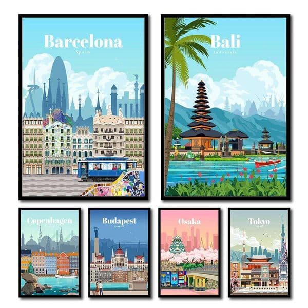 Amsterdam Tokyo London Iceland Bali Vancouver Travel Posters and Prints Modern Wall Art City Paintings Landscape Canvas Picture 26L0505