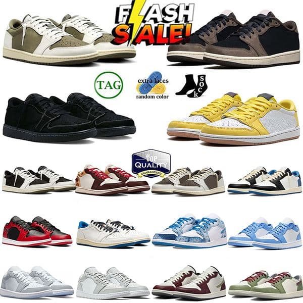 Designer shoes Men Women J1 Trainers 1 1s travis 1 Canary Basketball Sports Shoes Dark Mocha Black Phantom Bordeaux Olive Washed Denim Sports Sneakers