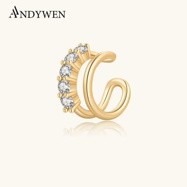 ANDYWEN 925 Sterling Silver Summer Zircon Pave Double Line Earcuff No Piercing Ear Cuff Earring Rock Punk Definite Jewelry 260429