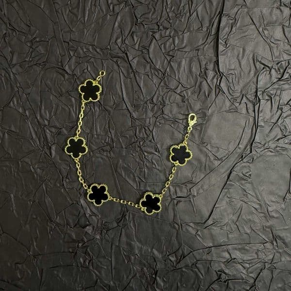 Classic Stainless Steel Fashion Five Leaf Grass Natural Black Agate Bracelet Womens Bracelet Gift Wholesale Z260506