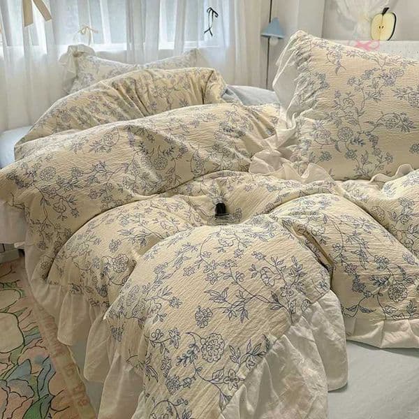 Korean Princess Style Pure Cotton Bedding Set Lace Floral Bedclothes for Queen King Skin-Friendly Home Textile for Naked SleepJ260506