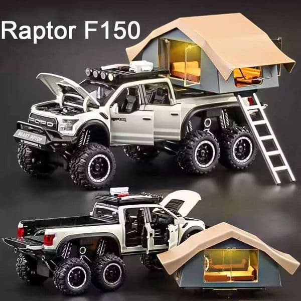 1/24 Scale Raptor F150 Alloy Cars Models Toys 6 Doors Opened Camping RV Diecast Model Light Sound Vehicle for Boys Birthday Gift 26Y0505