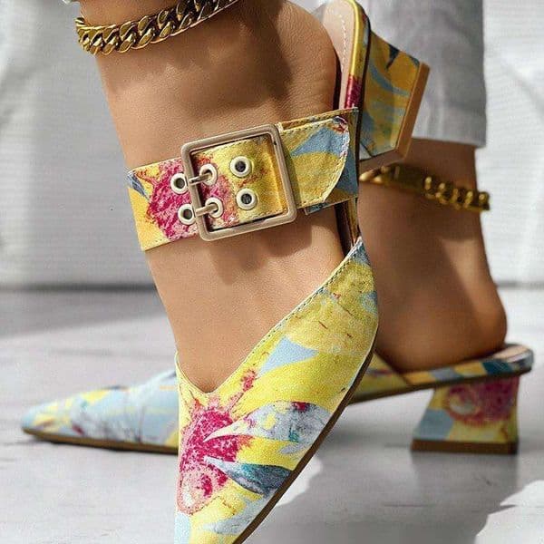 Women 2026 New Colorful Chunky Heel Floral High Heels Colour Casu
