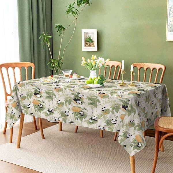 Panda Cartoon Branch Lantern Waterproof Rectangular Polyester Tablecloth Decoration Table Cloth for Kitchen Home Decor 26Y0506