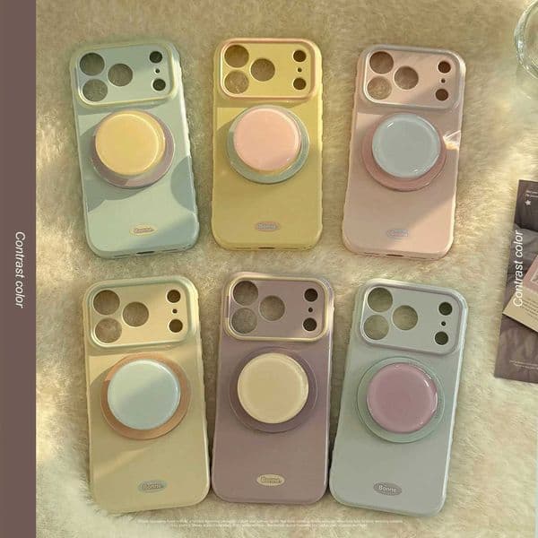 Korean Macaron Candy Colors Bracket Magnetic Phone Case For iPhone 17 16 15 14 13 12 Pro Max Shockproof Protective Soft CoverT260506