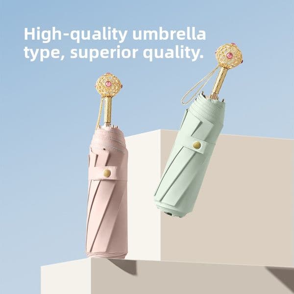 Chinese court style three fold hand-held umbrella double-layer color glue digital printing light luxury UV resistant sunny umbrella