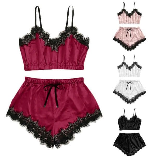 Lace-Trimmed Pajamas Two-Piece Set For WomenS Summer And Autumn Pajamas Sexy Suspender Tops Ice Silk Pajamas WomenS Home Wear S260506