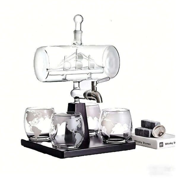 2026 New High Borosilicate Glass Set With Cups Oval Wooden Stand, Complete Decanter For Red Wine And Whiskey Free Shipping