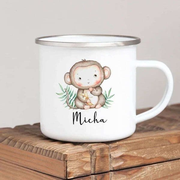 Personalized Animal Customize name Coffee Cup Women Gift Custom Camping Enamel Mug Cute Deer Tiger with Name Gifts for Kid 26L0506