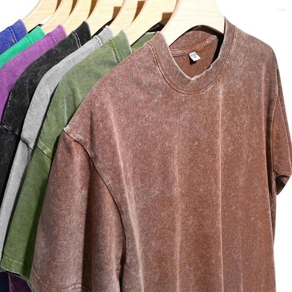 Men's T Shirts 350gsm Washed Vintage T-Shirts Street Hip Hop Retro Punk Shirt Men Harajuku Casual Cotton Short Sleeve Acid Wash Tops