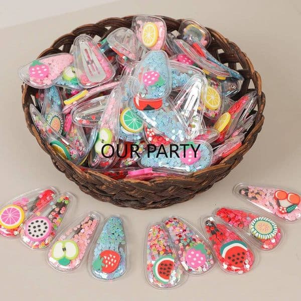 20Pcs Transparent Fruit Theme Sequins Hairpin Jewellery Gift for Kids Girl Birthday Party Favors Baby Shower Pinata Fillers ddmythur