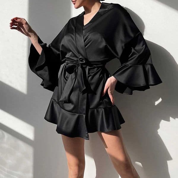 Sexy Robe Satin Silk Pajamas Kimono Women Solid Color Nightdress Lingerie Bride Wedding Robe Underwear Sleepwear Lady Bathrobe S260506