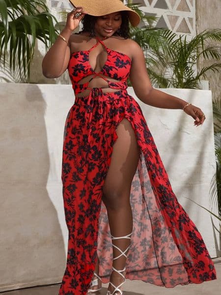 3 Pieces Bikinis With Beach Skirt High Waist Swimsuit Women Large Plus Size 2026 Swimwear Female Bathing Swimming Swim Suit 4XL dongdumaoyi