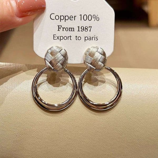 Vintage Woven Ball Hoop Earrings, Face-Slimming, Stylish And Unique Stud For Women, French Geometric Earrings