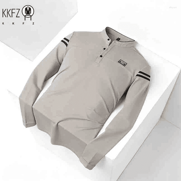 Men's Polos Solid Color Long Sleeve Polo Shirt With Contrast Stripe Design Fashionable Stand Collar Base Layer Ideal Hiking Running