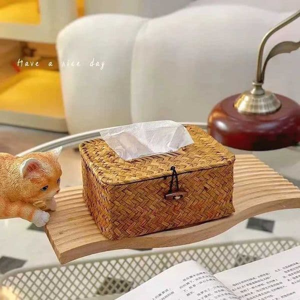 New Rattan Tissue Box Home Decoration Handmade Desktop Tissue Rattan Tissue Box for Barthroomhomehotel and OfficeJ260506