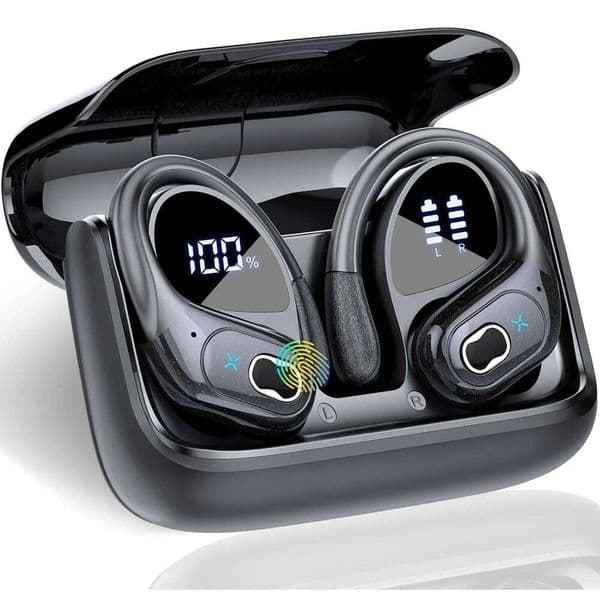 Sports BT Earphones Waterproof Wireless Headphones 75hrs Music with ENC Noise Cancellation Mic Soft Earhook TWS Earbuds 26W0506