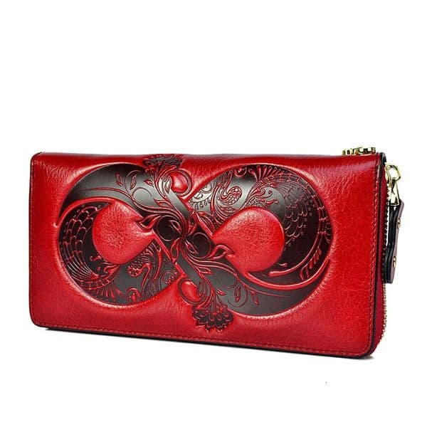 Vintage Genuine Leather Woman Wallet 2026 Floral Cow Leather Purse Ladies First Layer Cowhide Clutch Bag 260506