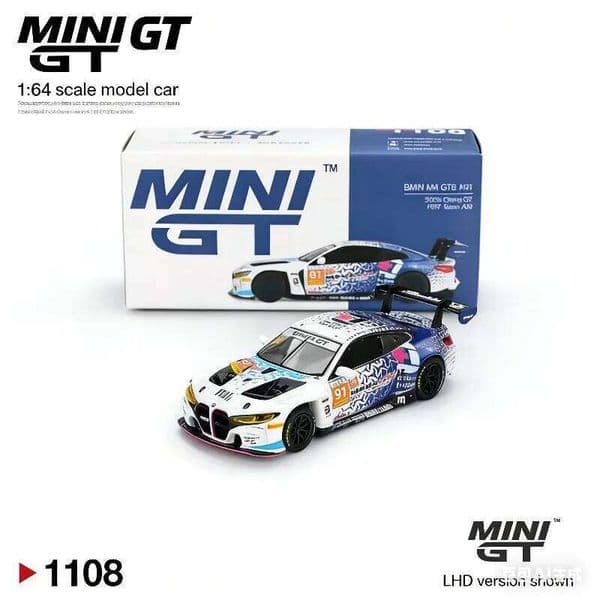 MINI GT 1/64 #1108, BMW M4 GT3 #91 - Cast-pressed realistic alloy car model, boys' holiday gift, toy collection item. 26H0506